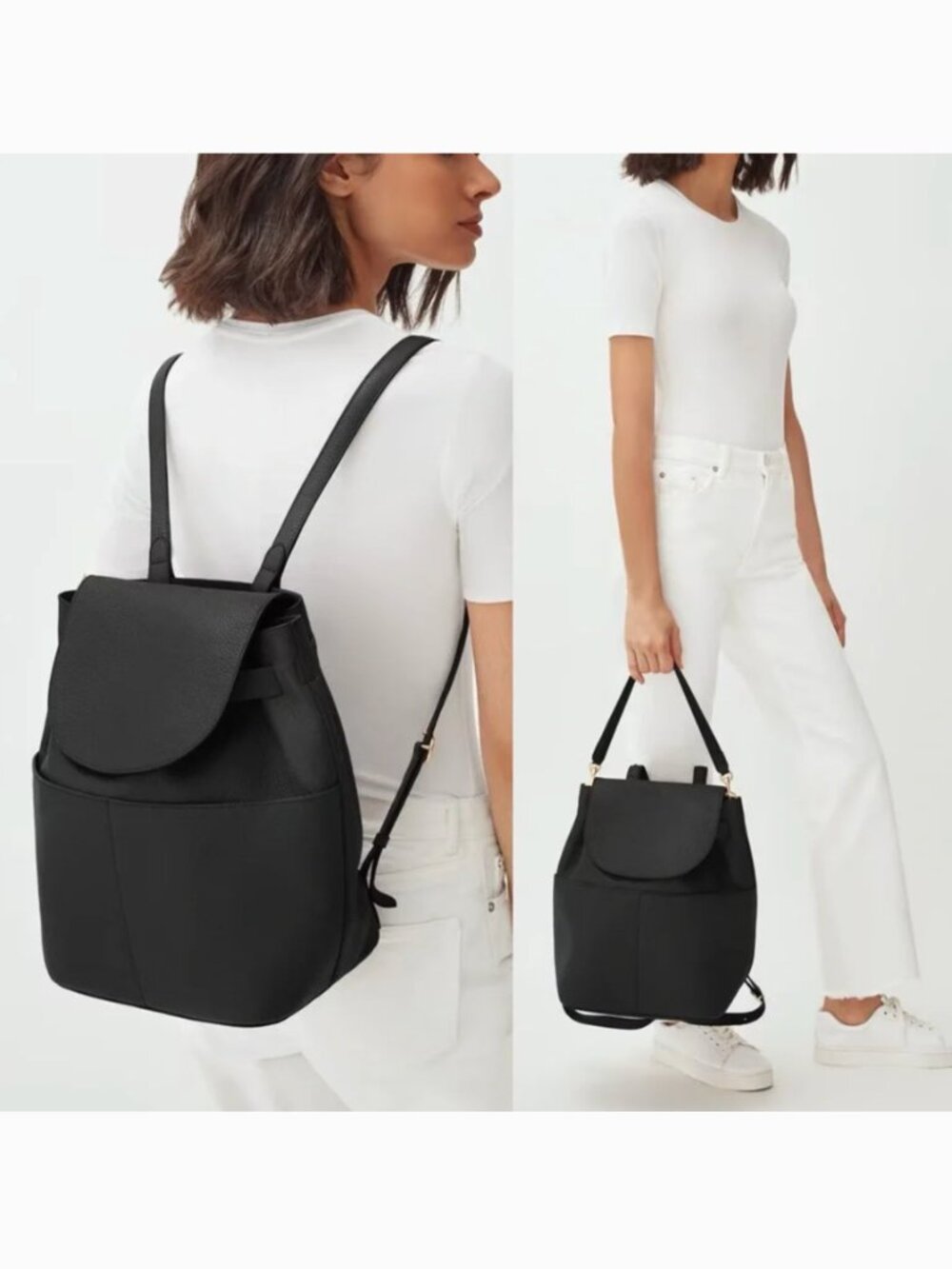 CUYANA Leather Backpack in Black Pebbled Leather